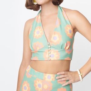Smiley x Smak Parlour Mint & Smiley Daisy Print Crop Top - size small